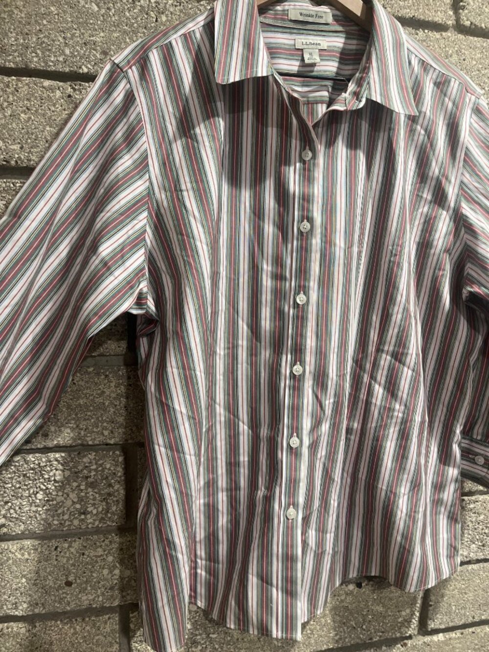 L.L.Bean Wrinkle-Free XL Mens Multicolor Striped Button-Down Shirt